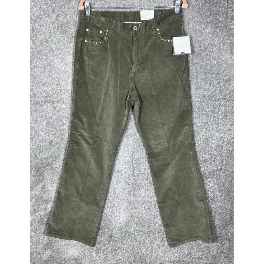 Sag Harbor Stretch Corduroy Bootcut Jeans Pants Womens Size 8 Green Pockets NWT